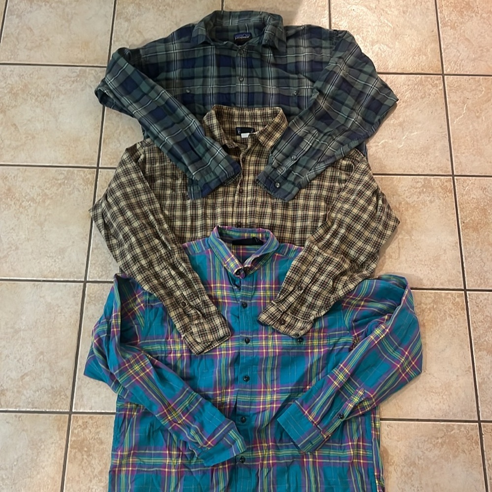 Bundle of 3- Patagonia Plaid Button Down Long Sleeve‎ Shirts Size Large